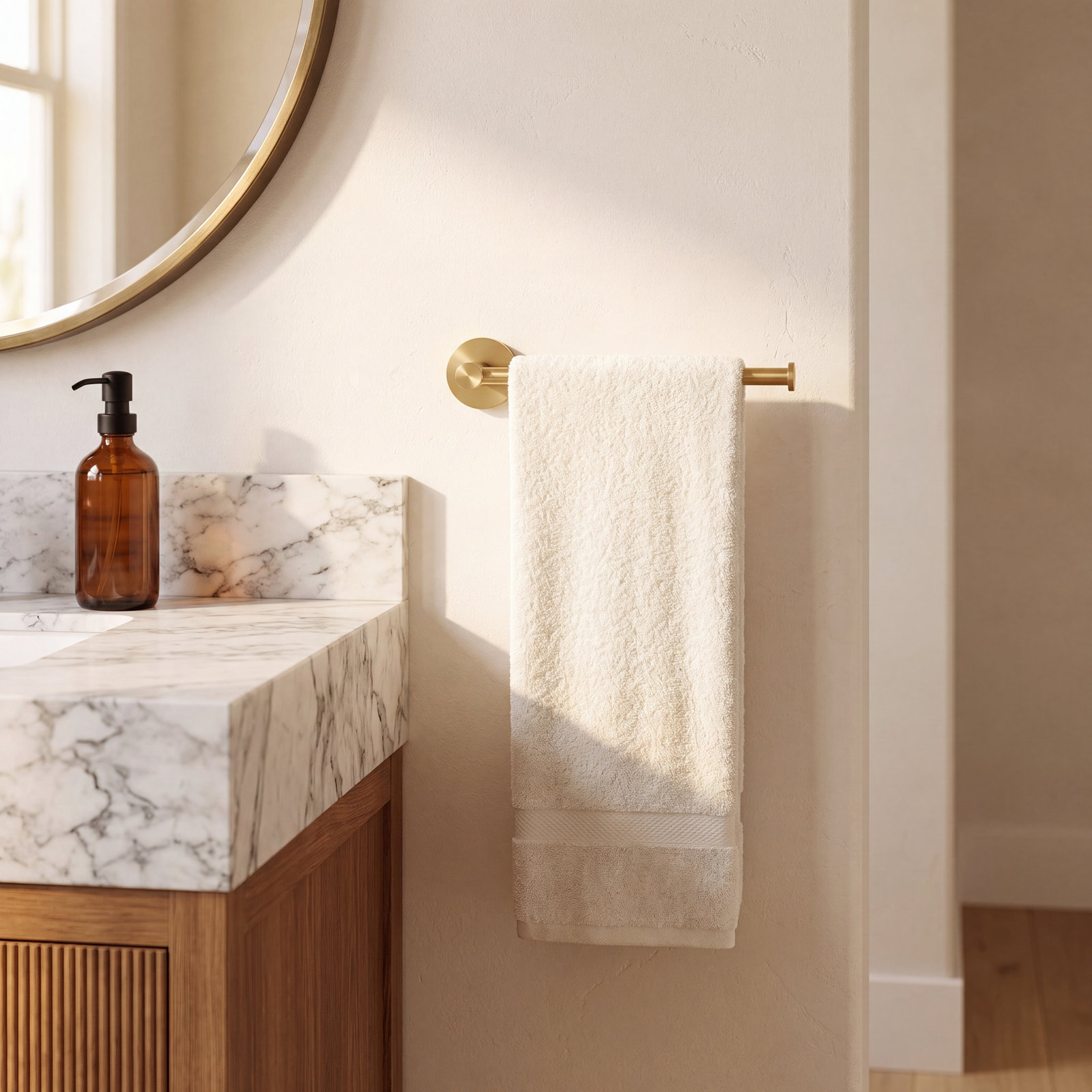 Circular 10" Wall Mounted Towel Bar, Brushed Brass