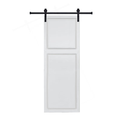 Porte de grange blanche à 2 panneaux en panneau de fibres à densité moyenne de 3/4 po de 42 po x 84 po avec quincaillerie 2 panneaux