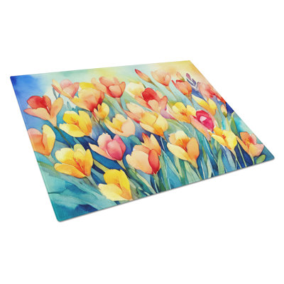 Freesias in Watercolor Glass Cutting Board Large