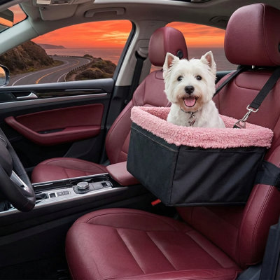 Reinforced booster seat for small pets under 20 pounds; features a sturdy metal internal frame and double-layer Oxford fabric construction; includes secure safety leash for dogs and cats.