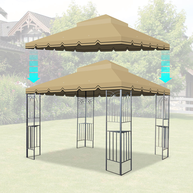 Outdoor Patio Gazebo Replacement Canopy,Double Tiered Gazebo Tent Roof Top Cover Only Greatwall Border(Frame Not Include)