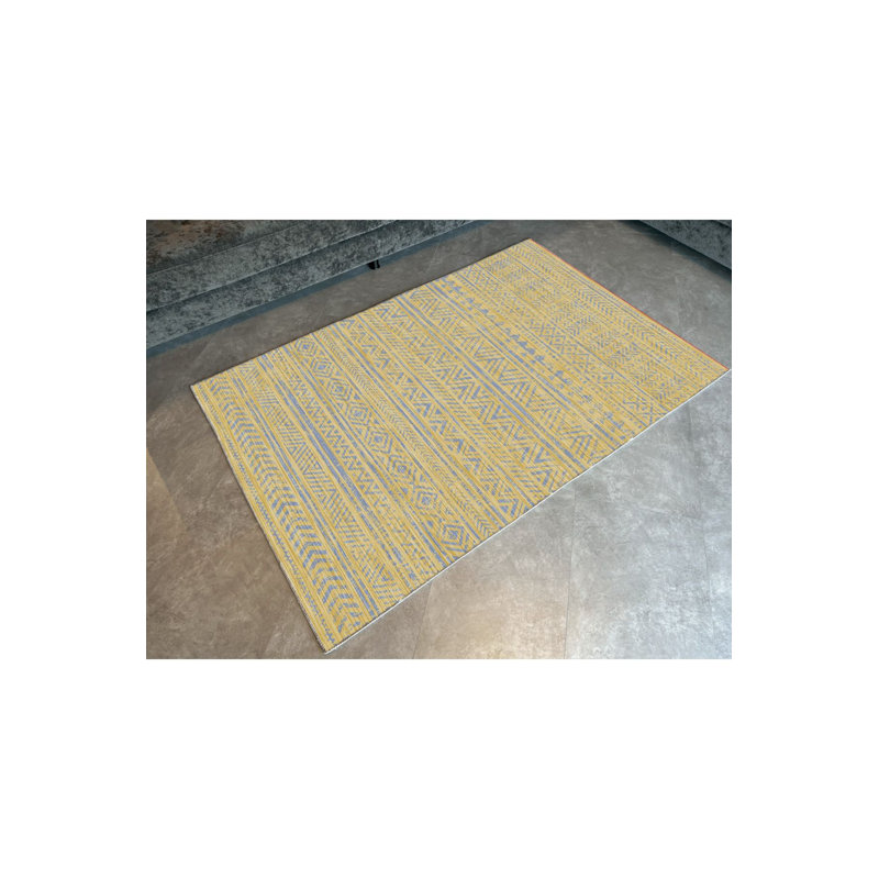 Tapis bleu lavable à rayures, Sous-tapis rectangulaire de 3 pi 3 po x 4 pi 11 po