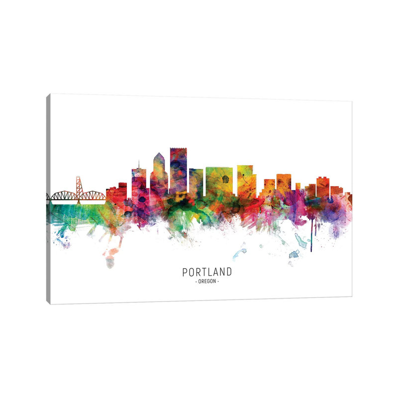 «Portland Oregon Skyline» par Michael Tompsett - peinture sur toile tendue, H 40 po x l 60 po x 1,5 po
