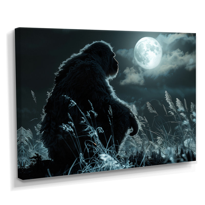 Noir et blanc clair de lune prairie Bigfoot - Bigfoot Wall Art Living Room, Toile tendue, H 40 po x l 60 po x P 1,5 po