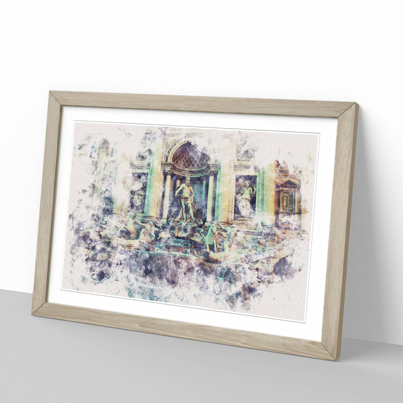 Trevi Fountain in Rome Vol.2 - Picture Frame Graphic Art, 48cm H x 65cm W x 2cm D, Oak