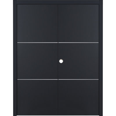 Glam G-Pro 006 - Porte intérieure double en stratifié noir doux pré-suspendu 36 po x 80 po