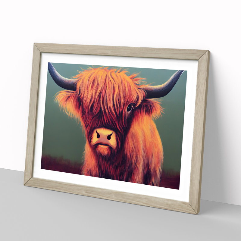 Portrait of a Highland Cow 1 Piece Single Picture Frame Wall Art, 25cm H x 34cm W x 2cm D, Oak