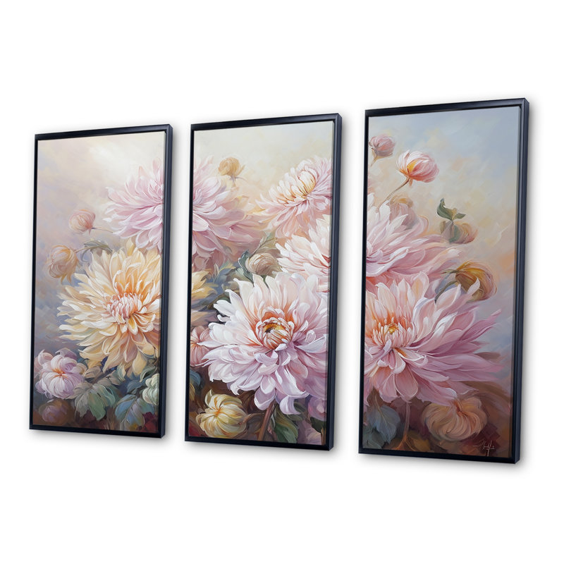 Rose et mauve, ensemble d'art sur toile, Cadre flottant noir, H 32 po x l 48 po x P 1 po