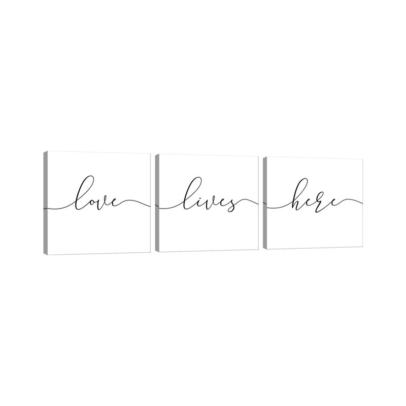 «Love Lives Here Triptych», ensemble d'art mural sur toile tendue (ensemble de 3)