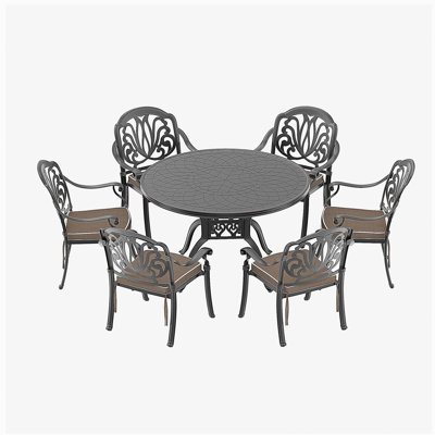 7-Piece Set Of Cast Aluminum Patio Furniture With Brown Cushions (same sku:W1710S00559)
