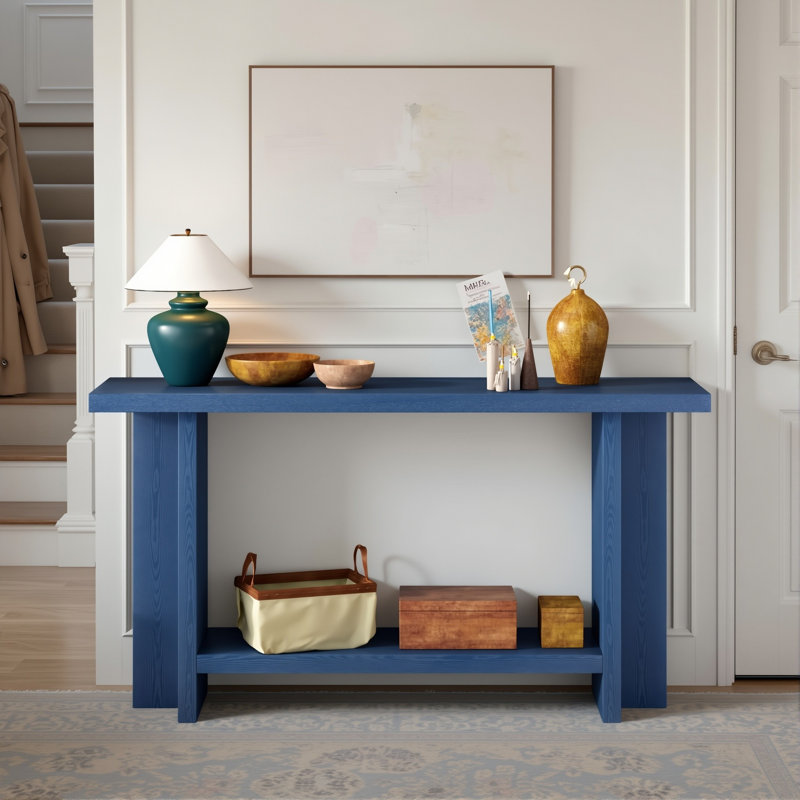 Vintage Consoletable With T-leg Design And 2-tier Structure, Navy Blue