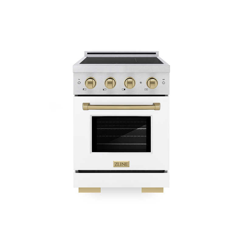 ZLINE Autograph 24 in. Satin Stainless Paramount Induction Range with White Door & Bronze Accents, Champagne Bronze