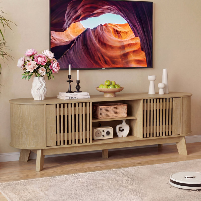 Meuble télé avec rangement et tablettes Jocelyn, Bois naturel