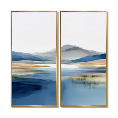 «Blue Waves Heights Golden Coastal - Waves», reproduction d'art sur toile, paysage bleu, 2 pièces