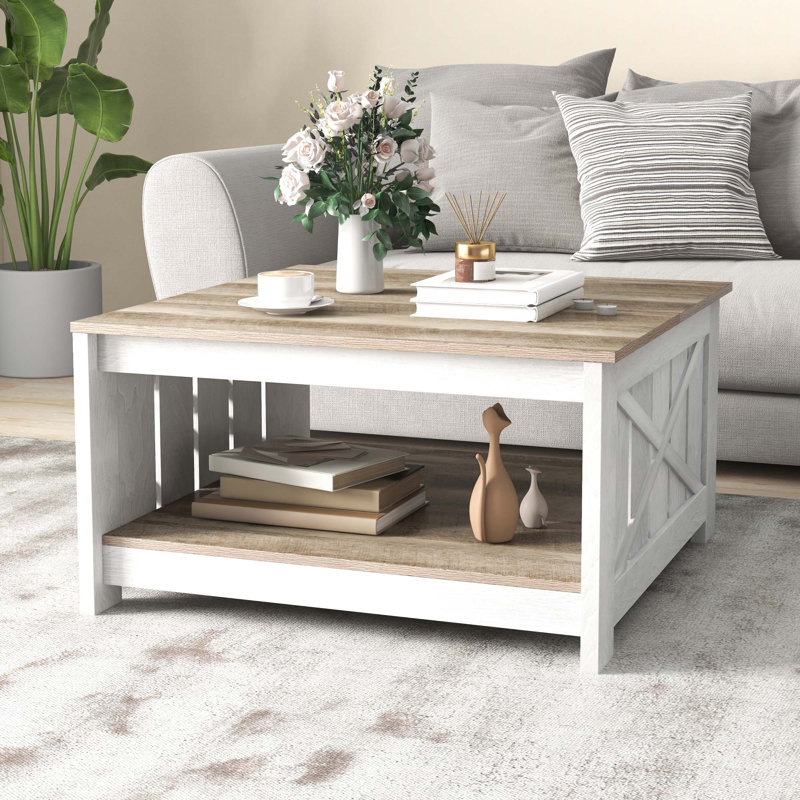Table basse 31,5 po Farmhouse, Blanc, Bois jaune moyen