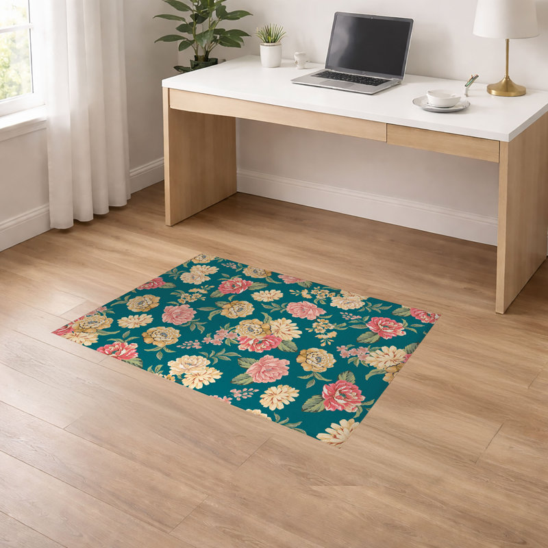 Tapis de bureau léger et antidérapant Catherine, L 84 po x P 60 po, Sarcelle