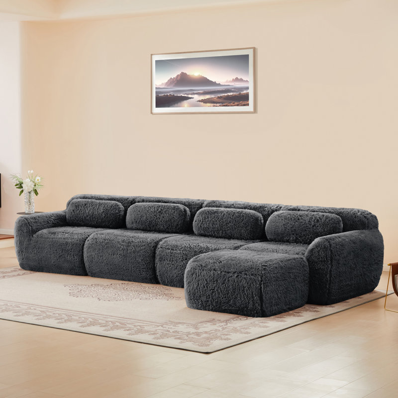 Boneless L-Shaped Boneless Sofa,Soft Fluffy Plush Fabric,With 32D High Density Sponge,No Assembly Required,Ergonomic Design Bottom Anti-Slip Design,Fits Living Room