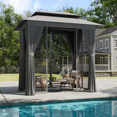 Outdoor Gazebo Canopy with Netting and Curtains 8'x5', 150G Water-Resistant and UPF 50+ Fabric Patio Canopy with Double Roof,Steel Frame Supports 250 lb.