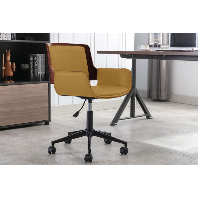 Wallach Faux Leather Mid-Century Office Chair, Beige