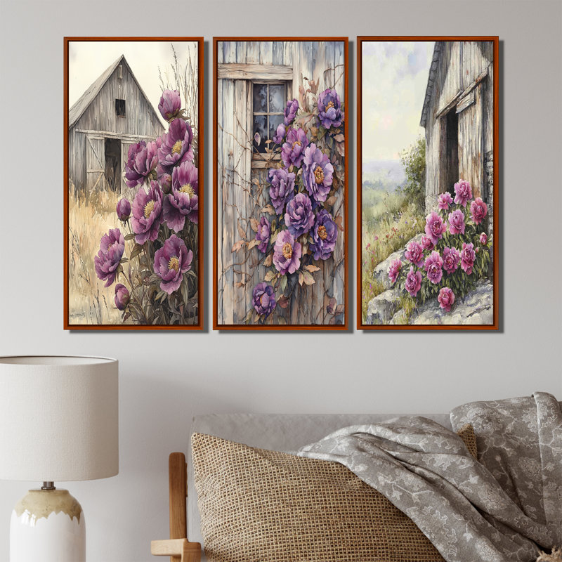 Lavande pivoines par The Weathered Barn I - Collection d'art mural traditionnel, H 28 po x l 36 po, Brun