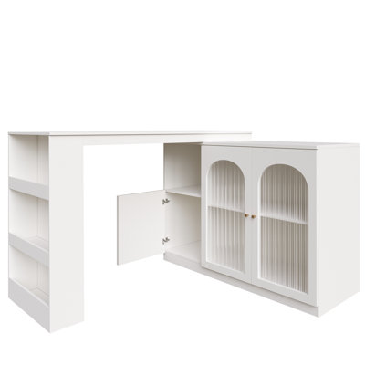 360° Rotating Bar Table (main Body 120 X 40 X 97 Cm), Modern And Simple White Rotating Dining And Bar Cabinet, Multifunctional Storage Cabinet With Glass Door 