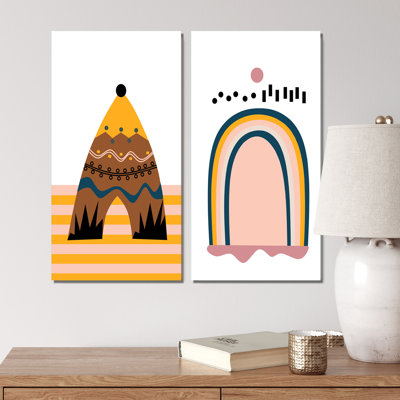 «Bohemian Mid Century Geometric Typographie», ensemble de 2 impressions sur bois