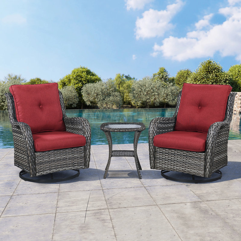 Chaise berçante en osier avec coussins Schutt, Rouge
