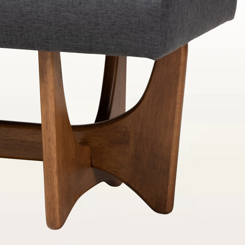 Banc Parkchester en tissu d'ameublement gris foncé et bois fini noyer, H 17,5 po x l 48,4 po x P 17,9 po, Gris foncé