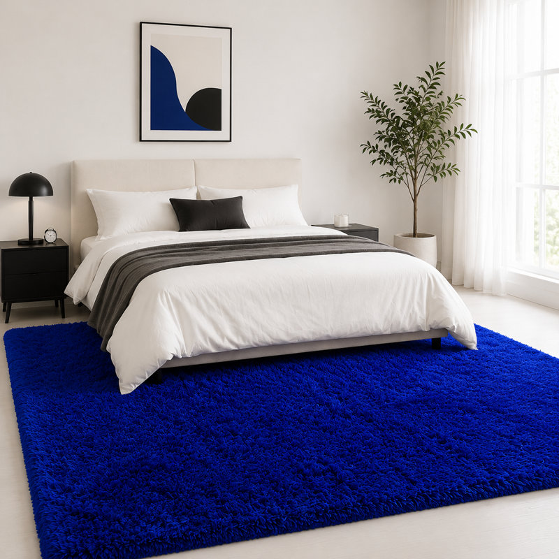 Royal Blue Fluffy Area Rug - Ultra Soft Shag Rug for Living Room, Bedroom, Holiday Decor, Non-Slip Fuzzy Carpet for Modern Home
