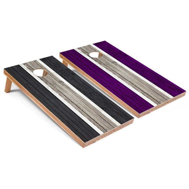 Panneaux de cornhole rayés avec étui et lumières, Gris foncé / mauve