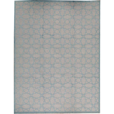 Tapis bleu et gris noué à la main de haute qualité