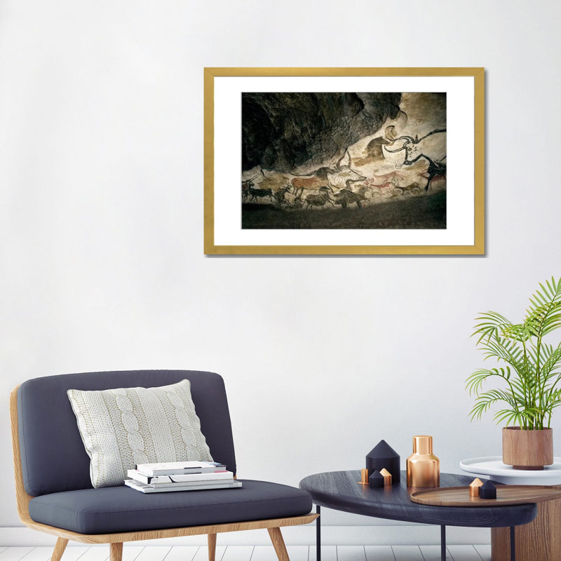 Reproduction d'art mural Lascaux II, reproduction d'art sur toile encadrée, 32" x 24", Framed Paper, Gold