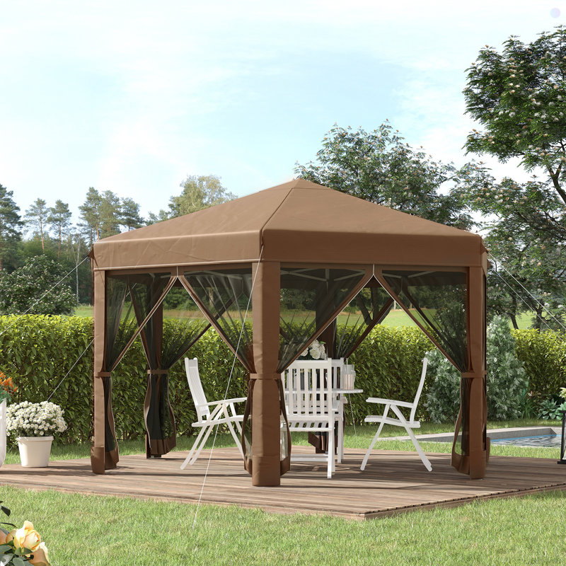 Hexagonal Pop Up Gazebo, Heavy Duty Outdoor Canopy Tent With 6 Mesh Sidewall Netting, 3-Level Adjustable Height And Strong Steel Frame
