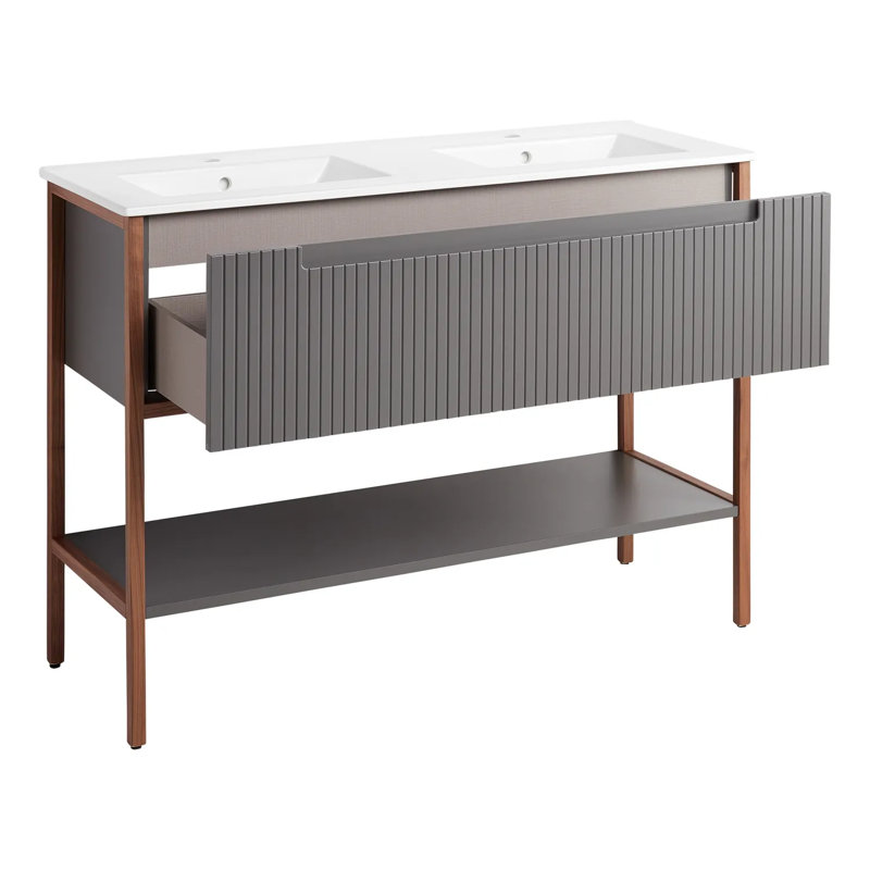 48" Bisbee Single Bathroom Vanity Set with Integrated Sink, Muted Gray/Warm Oak