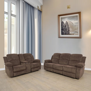 Vesada 2-Piece Faux Leather Reclining Living Room Set With Built-In Coffee Table And Console
