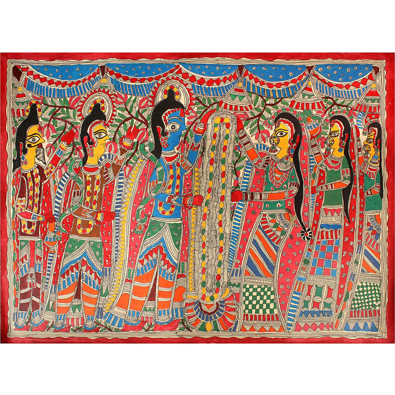 Rama Sita Jaimala | Peinture Madhubani | Couleurs naturelles sur papier fait à la main