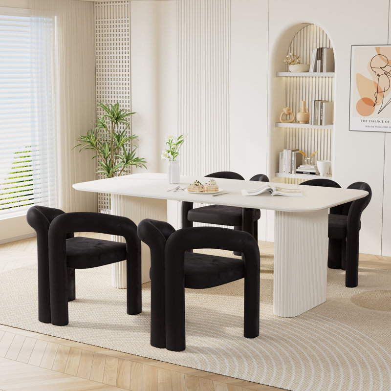 Modern Double Pedestal Dining Table Set, 5, Black