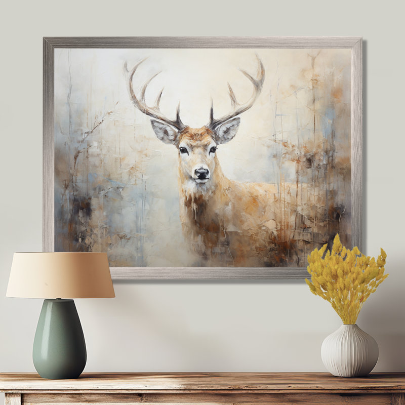 Minimalisme beige, portrait de cerf IV - impression sur toile encadrée de cerf, H 34 po x l 44 po x P 1,5 po