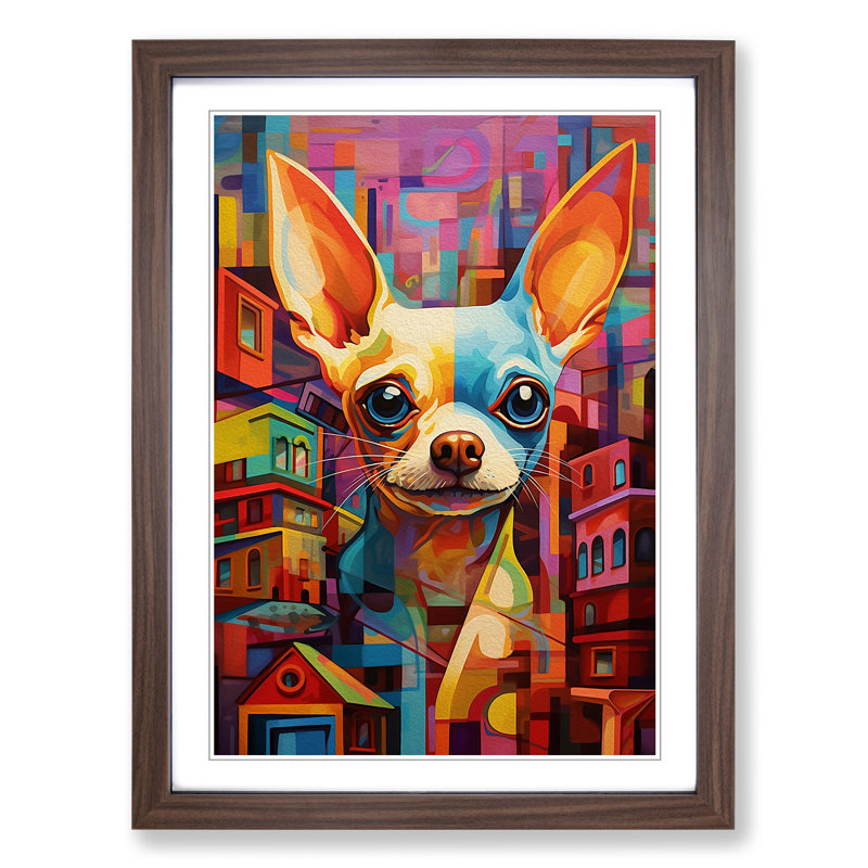 Chihuahua Constructivism No.2 - Single Picture Frame Print on Wood, Walnut Framed, 64cm H x 46cm W x 2cm D