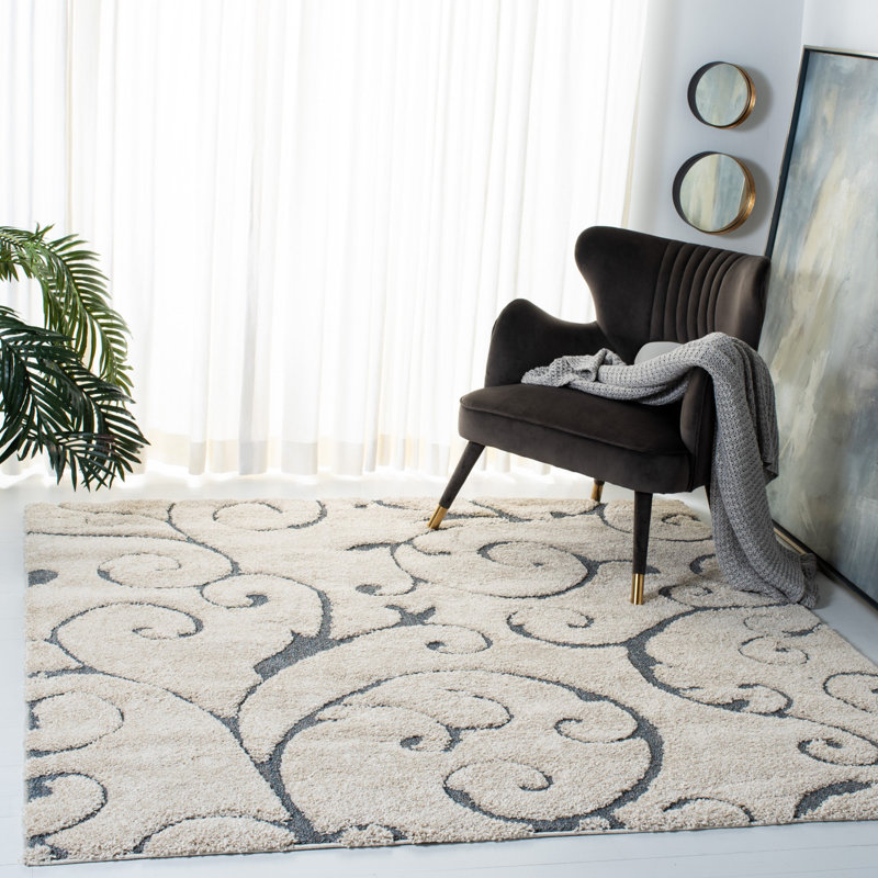Chaffin Shag Performance Solid Color Rug, Square 4', Beige/Blue Gray