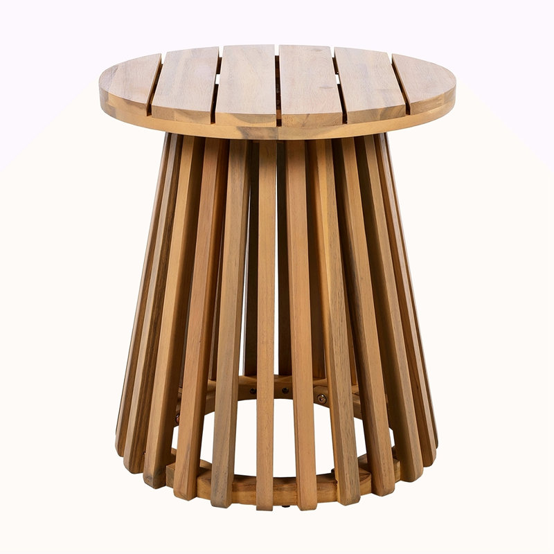 Outdoor Acacia Wood Patio Side Table, Round Coffee Table For Backyard, Lawn, Balcony, Teak