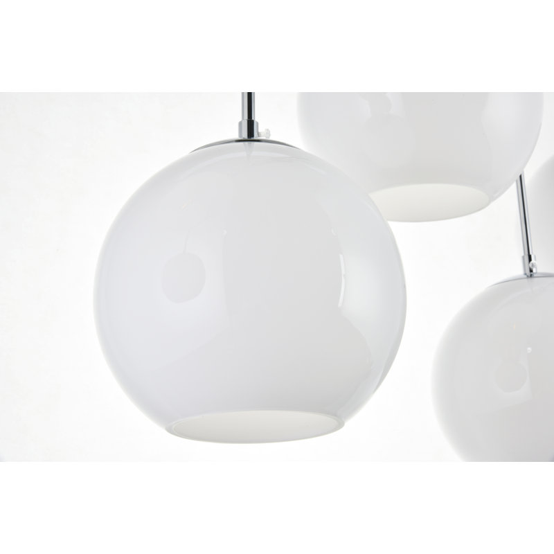 Luminaire suspendu en forme de globe à cinq lumières pour îlot de cuisine avec détails en verre Snead, Chrome, Transparent, 5