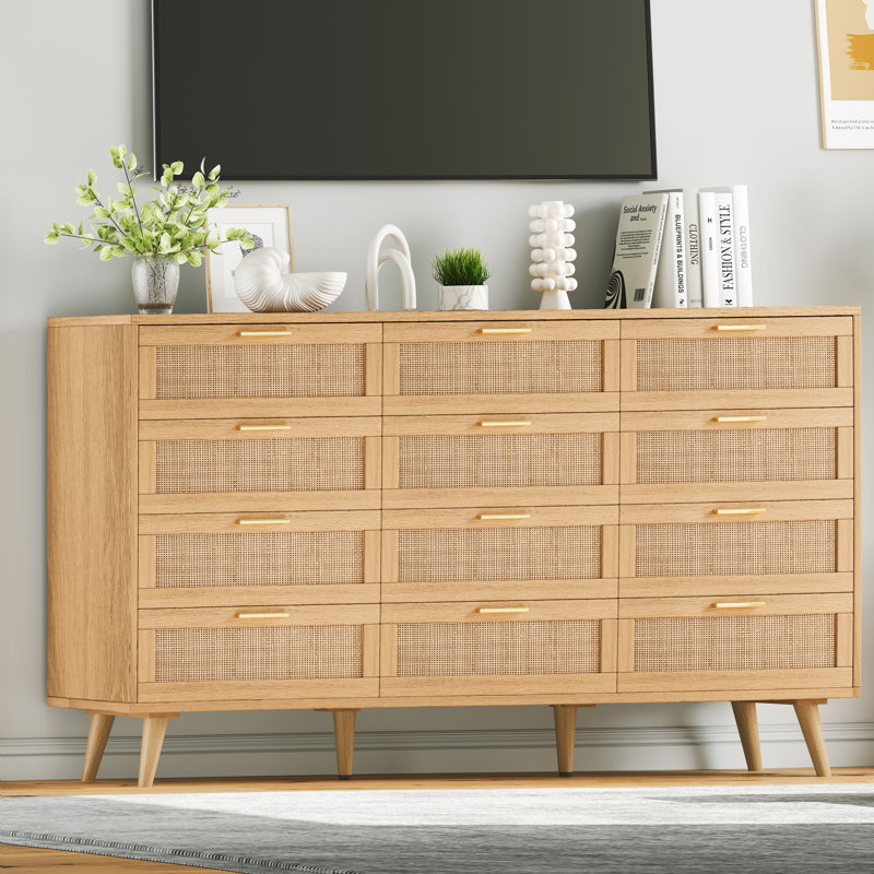 Commode à 12 tiroirs Airiona, commode en rotin, commode moderne pour chambre à coucher