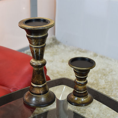 9'' H Wood Tabletop Candlestick