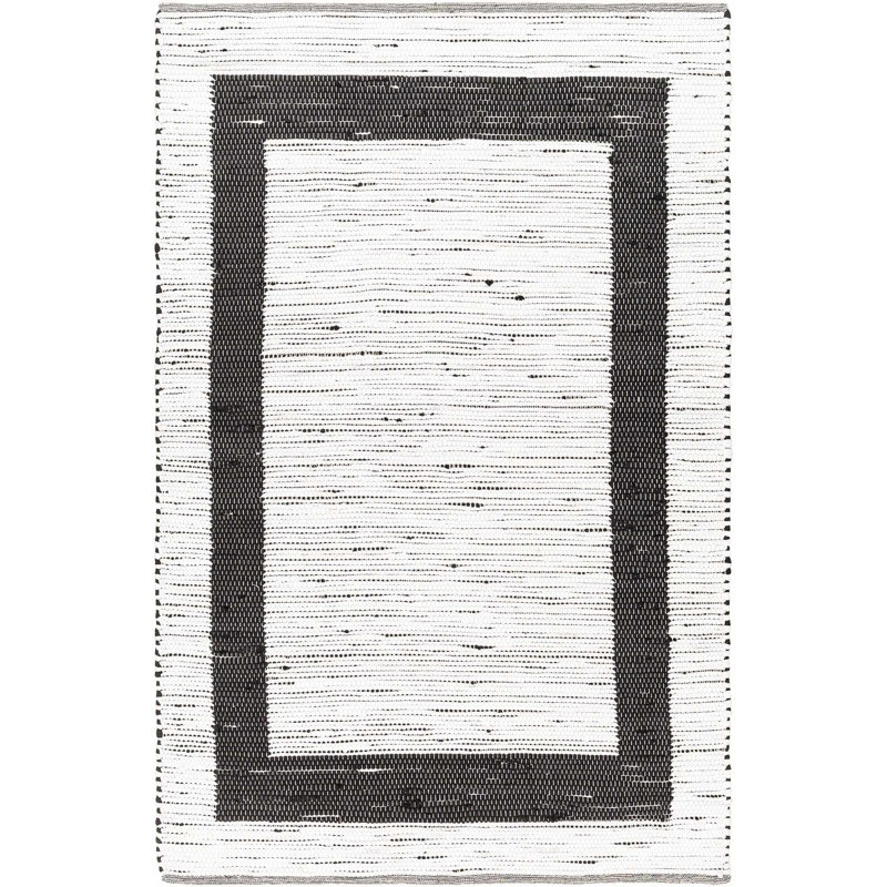 Tessica rayé tissé à plat à la main recyclé P.E.T. Tapis blanc / noir, Rectangle 6 pi x 9 pi