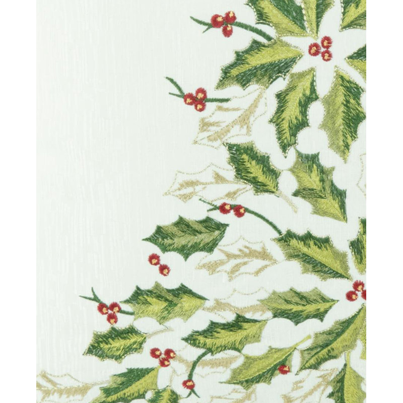 18" White and Green Embroidered Christmas Tree Throw Pillow