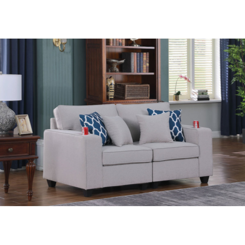 Causeuse en lin avec porte-gobelet 67,5 po Rog