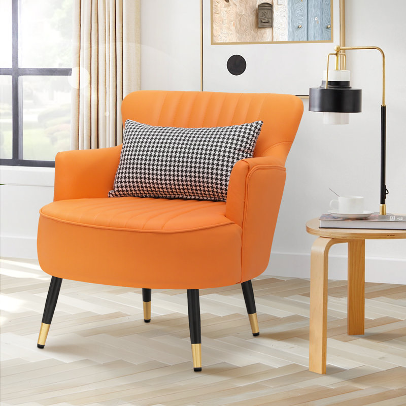Fauteuil d'appoint rembourré en similicuir Quinterria, Similicuir orange