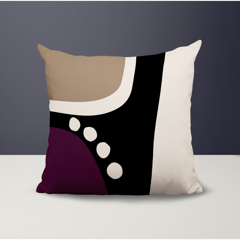 Oreiller carré réversible intérieur / extérieur Tobe Minimalist, H 17 po x l 17 po, Mauve / noir / blanc cassé