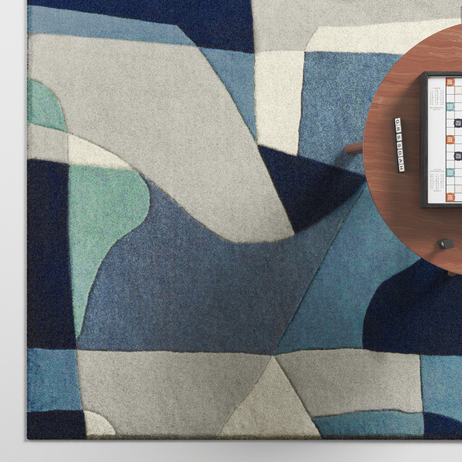 Gaye Teal Navy Beige Hand-Tufted Geometric Rug, Rectangle 4' x 6'